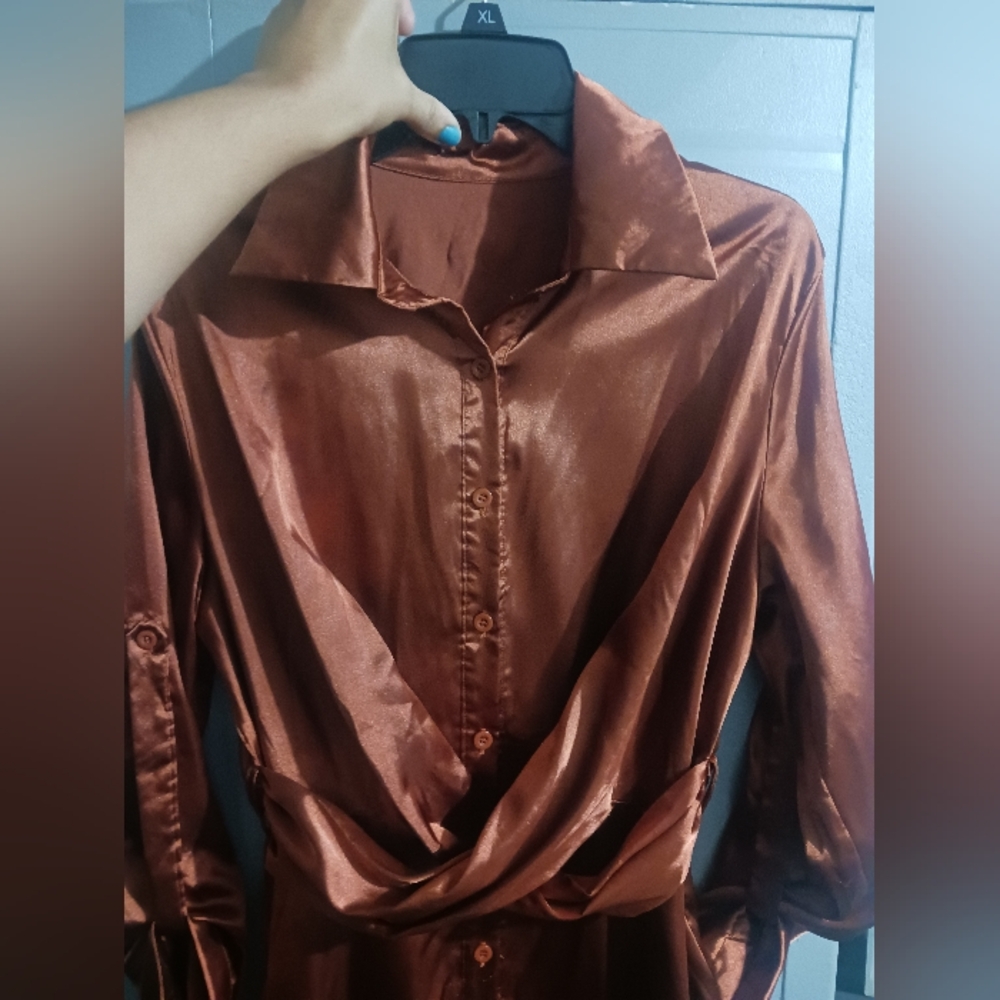 Women Bronzer Orange Color Butyon Down Wrap Jumpsuit - Picture 11 of 14